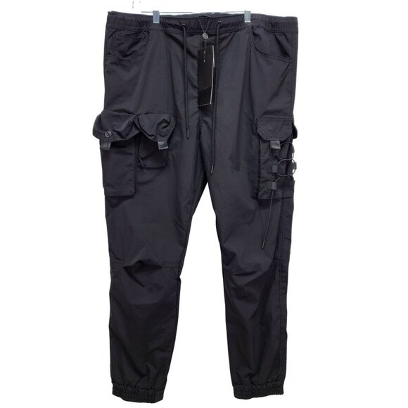 Mens Decibel 2XL Black Cargo Jogger Pants With Elastic Waist & Ankle Cuffs - Picture 7 of 16